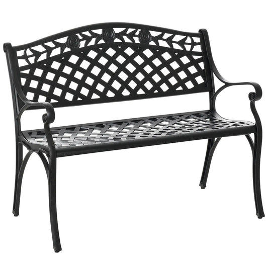 40" Outdoor Garden Bench, Aluminum Frame, Floral Pattern, 485 LBS Outdoor Benches Black at Gallery Canada