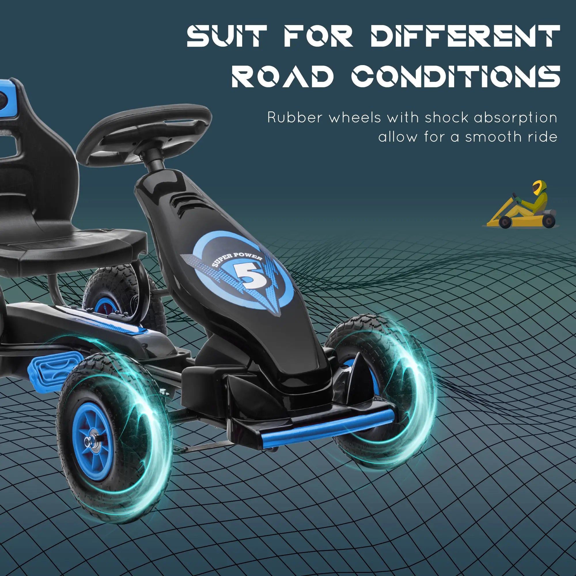 Kids Pedal Go Kart, Adjustable Seat, Rubber Wheels, Hand Brake, Ages 5-12, Blue Pedal Go Karts for Kids at Gallery Canada