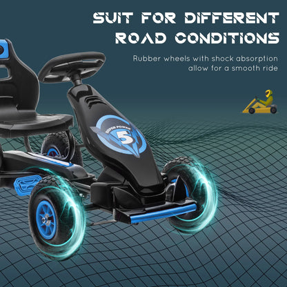 Kids Pedal Go Kart, Adjustable Seat, Rubber Wheels, Hand Brake, Ages 5-12, Blue Pedal Go Karts for Kids at Gallery Canada