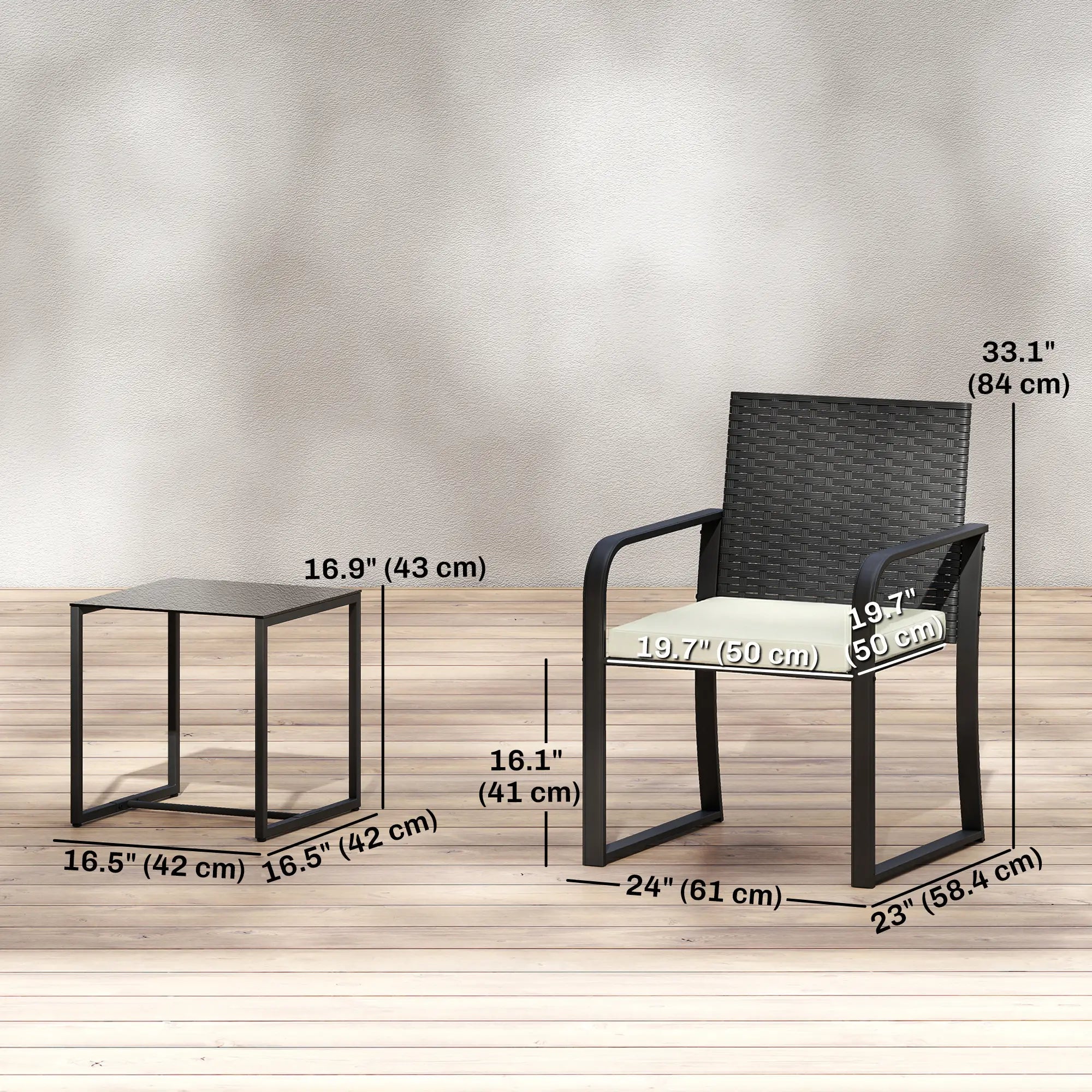 3 Piece Wicker Patio Set, Glass Table, Mesh Seat, Cream White Patio Furniture Sets at Gallery Canada