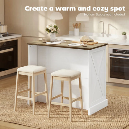 Kitchen Island with Sitting Space, Sideboard Cabinet with 2 Drawers and 2 Adjustable Shelves for Dining Room, White