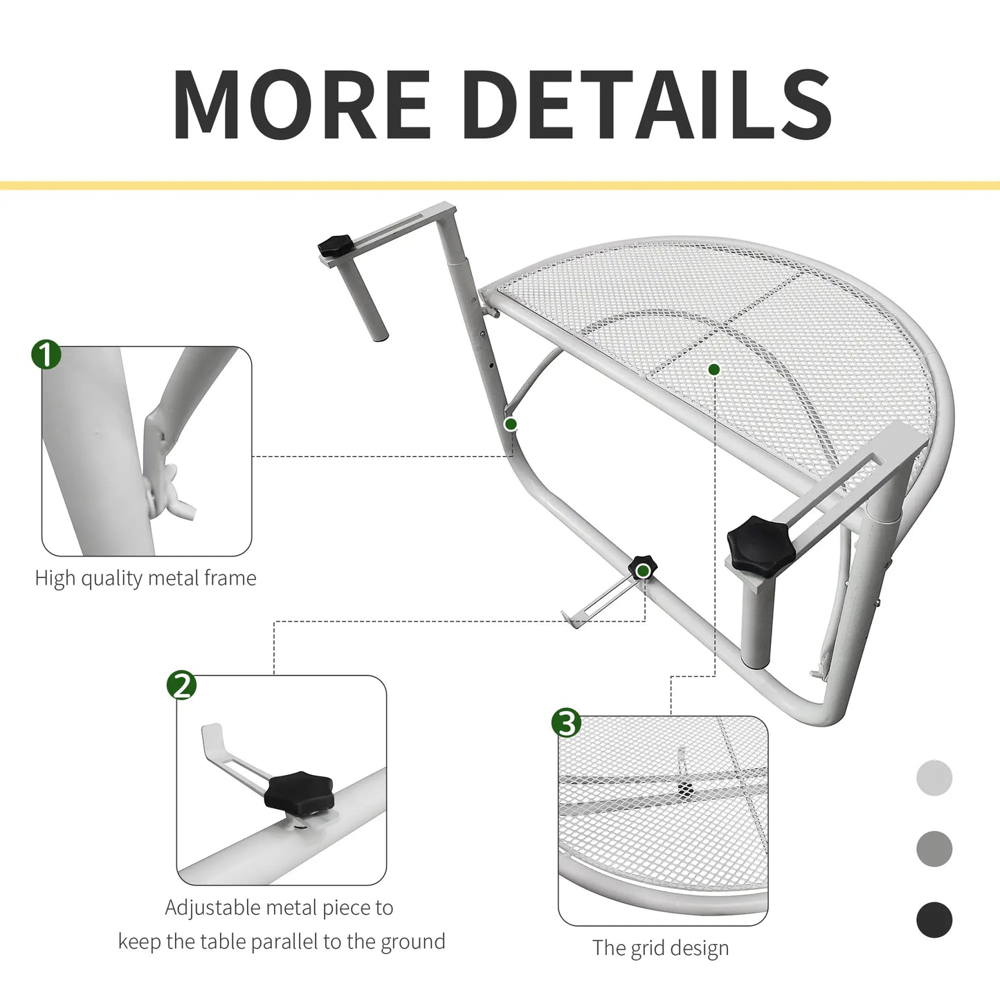 Adjustable Balcony Hanging Table, Metal Wall Desk, Outdoor Flower Stand, Half Round, White Balcony Table Hanging at Gallery Canada