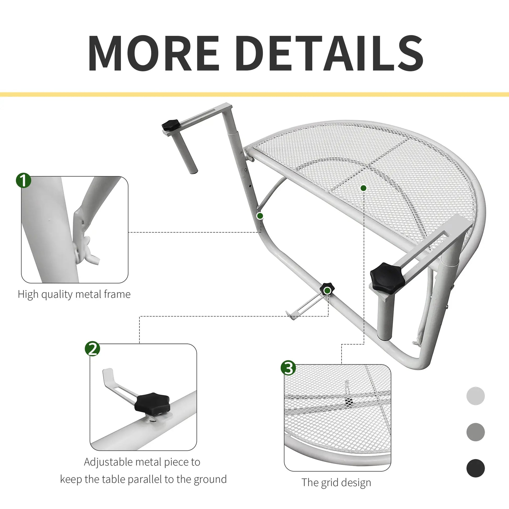Adjustable Balcony Hanging Table, Metal Wall Desk, Outdoor Flower Stand, Half Round, White Balcony Table Hanging at Gallery Canada