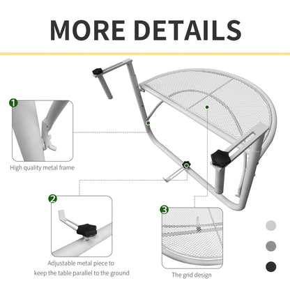 Adjustable Balcony Hanging Table, Metal Wall Desk, Outdoor Flower Stand, Half Round, White Balcony Table Hanging at Gallery Canada