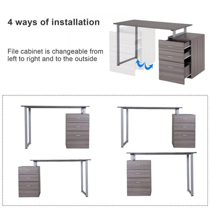 47" Computer Desk, Metal Frame, Reversible Drawers, Dark Wood Grain Writing Desks at Gallery Canada