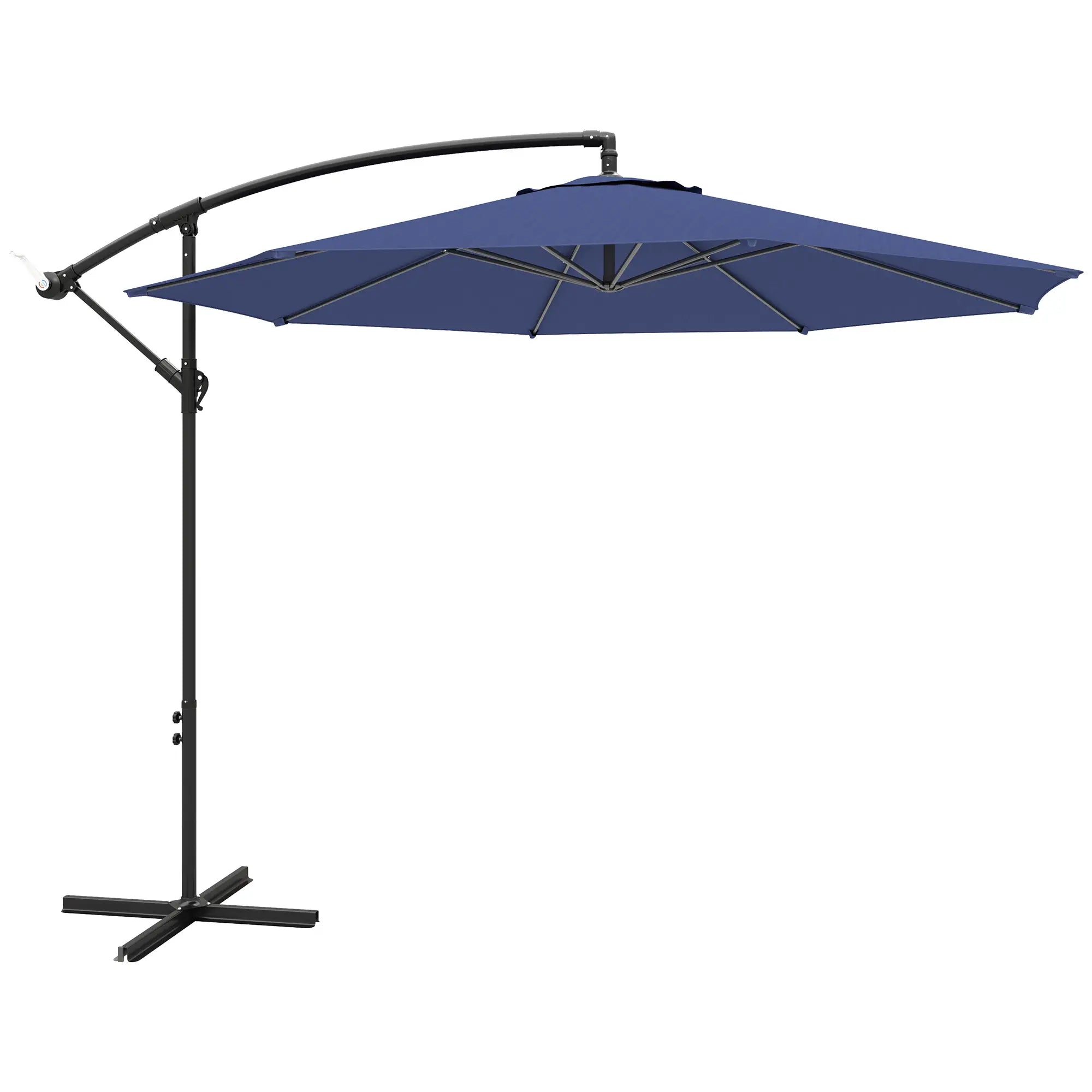 9.7ft Offset Patio Umbrella, 8 Ribs, Crank Handle, Cross Base, Blue Offset Cantilever Umbrellas Blue, Black at Gallery Canada