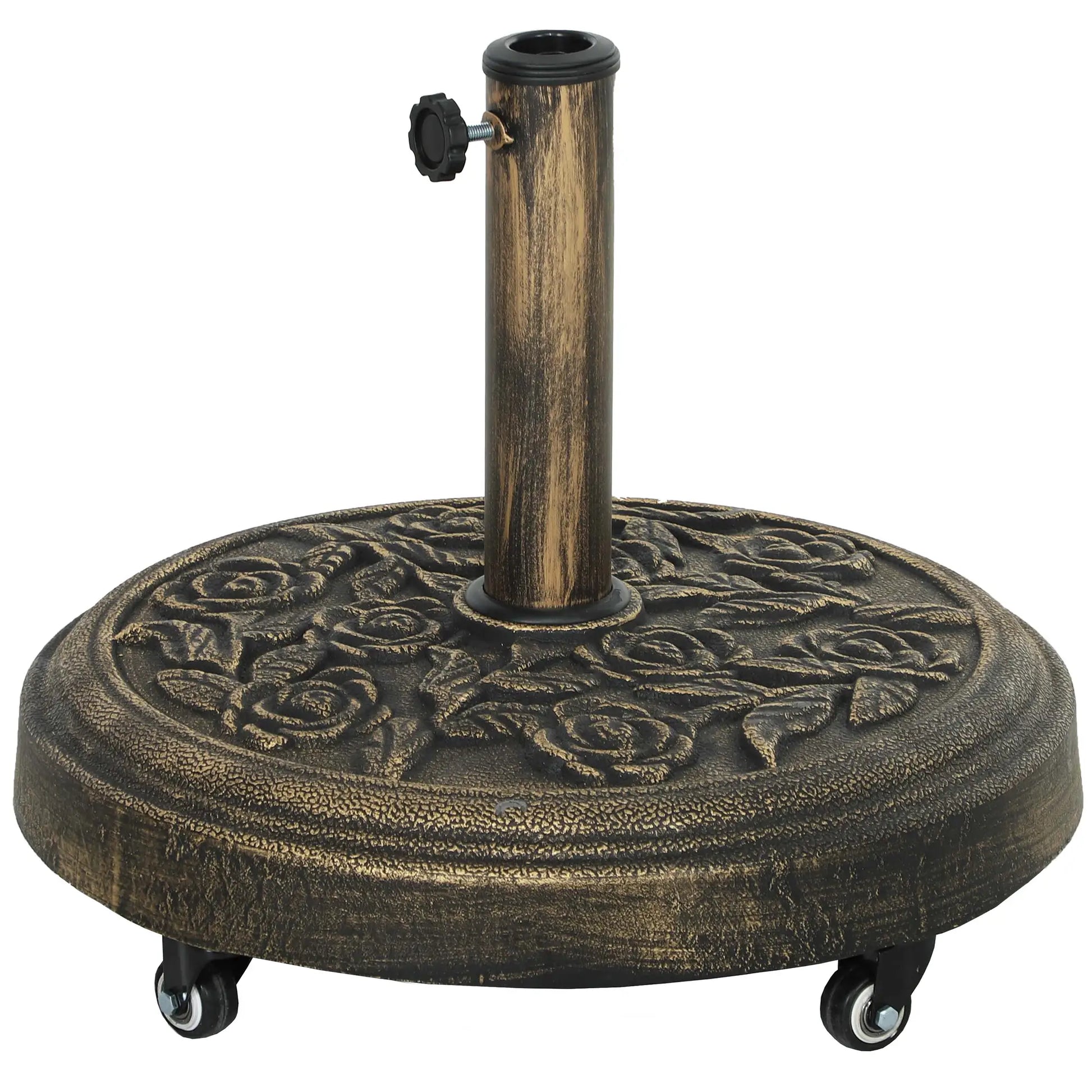 Round Patio Umbrella Base, 46 lbs Resin Stand with Wheels, Bronze Umbrella Bases Bronze at Gallery Canada