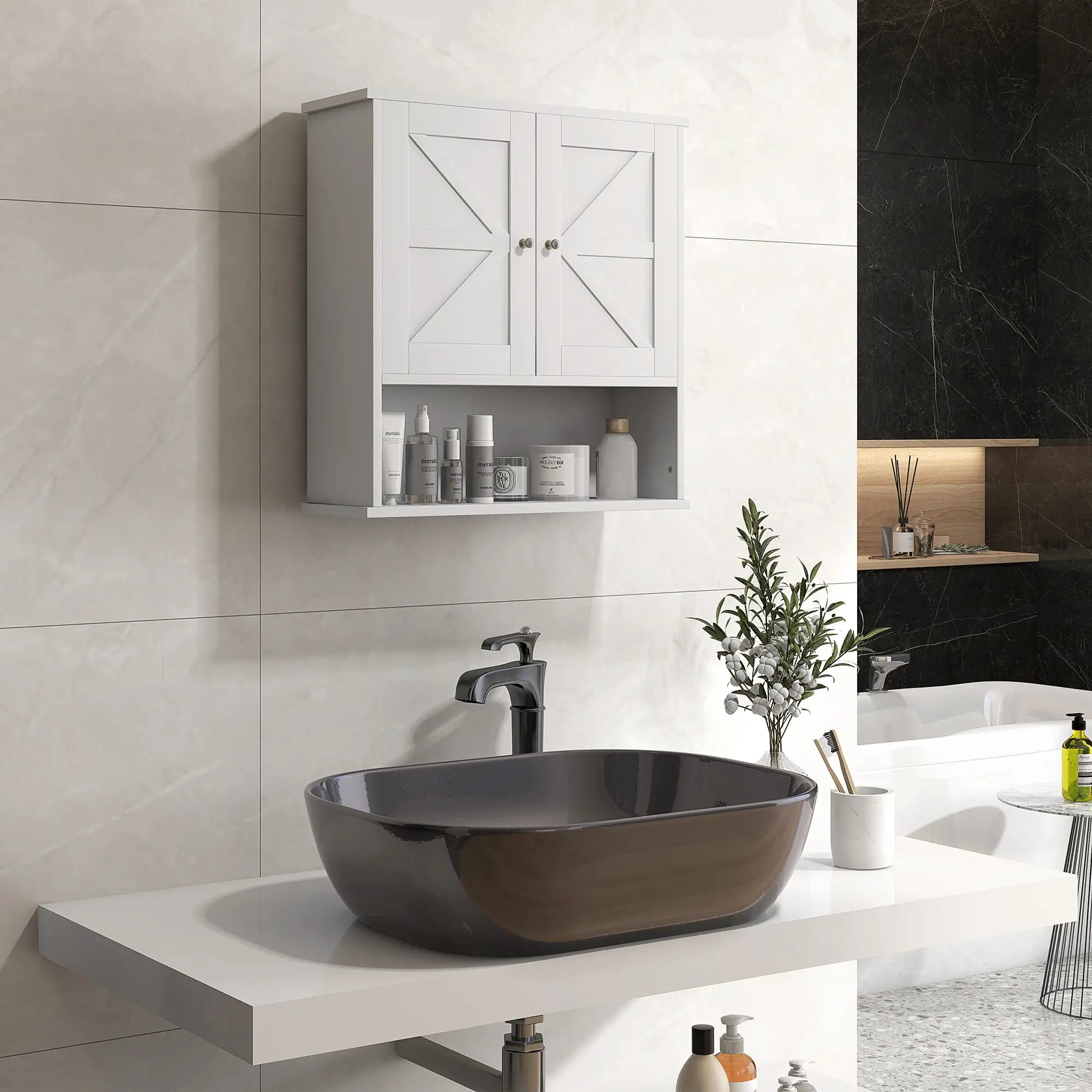 Farmhouse Bathroom Medicine Cabinet, Barn Doors, Adjustable Shelf, White Bathroom Cabinets at Gallery Canada