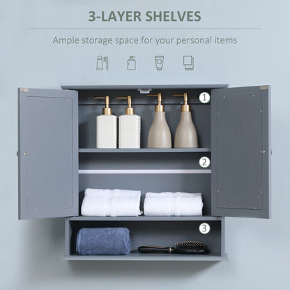 Wall-Mounted Medicine Cabinet, Double Doors, Open Shelf, Adjustable, Grey Mirror Medicine Cabinets at Gallery Canada