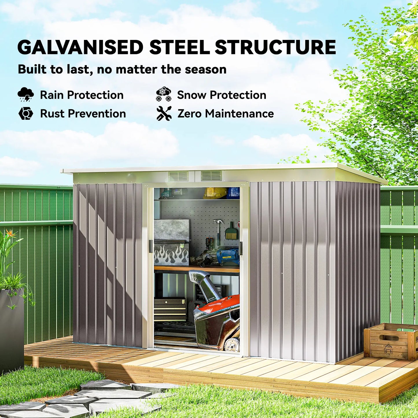 9' x 4' Metal Storage Shed, Foundation Kit, Ventilation, Light Grey Sheds at Gallery Canada