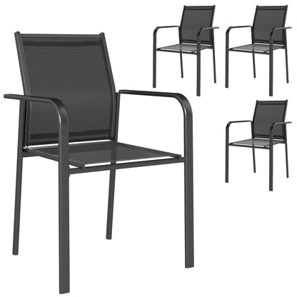 Stackable Patio Chairs Set of 4, 20" Deep Seat, All Weather Mesh, Black Outdoor Dining Sets at Gallery Canada