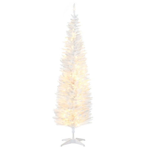 6' Pre Lit Artificial Pencil Christmas Tree, Warm White LED Lights, White