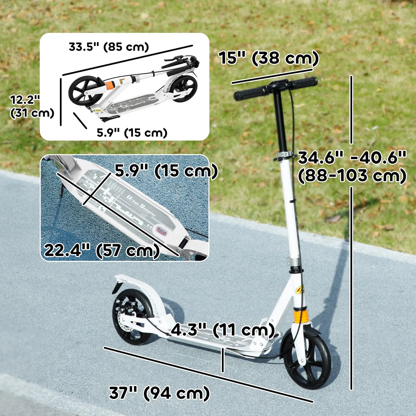 Foldable Kids Scooter, 4 Adjustable Heights, Double Brakes, Shock Absorption, Ages 6-12, White Scooters at Gallery Canada