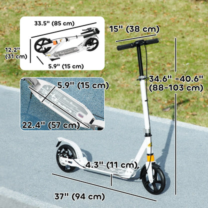 Foldable Kids Scooter, 4 Adjustable Heights, Double Brakes, Shock Absorption, Ages 6-12, White Scooters at Gallery Canada