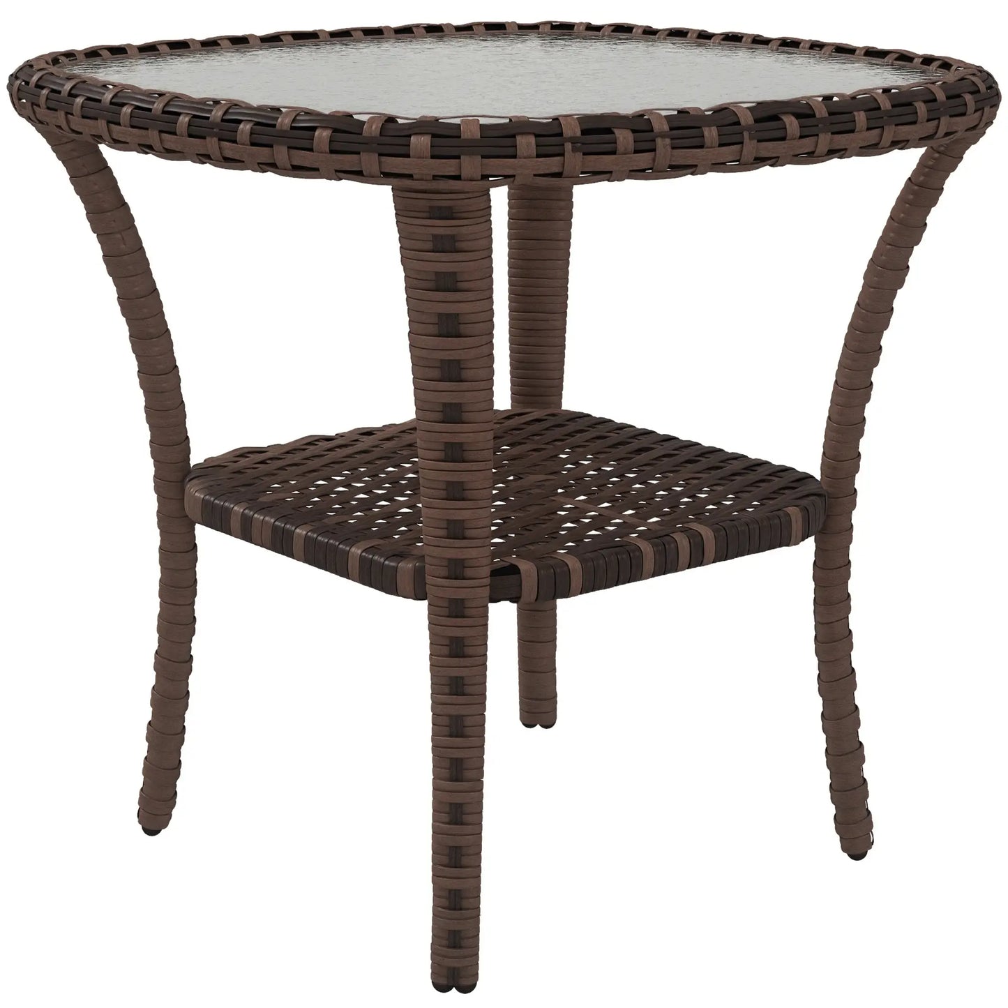 Outdoor Coffee Table With Storage Shelf, Wicker Side Table, Water-Ripple Glass Top, Mix Brown Patio Side Tables at Gallery Canada