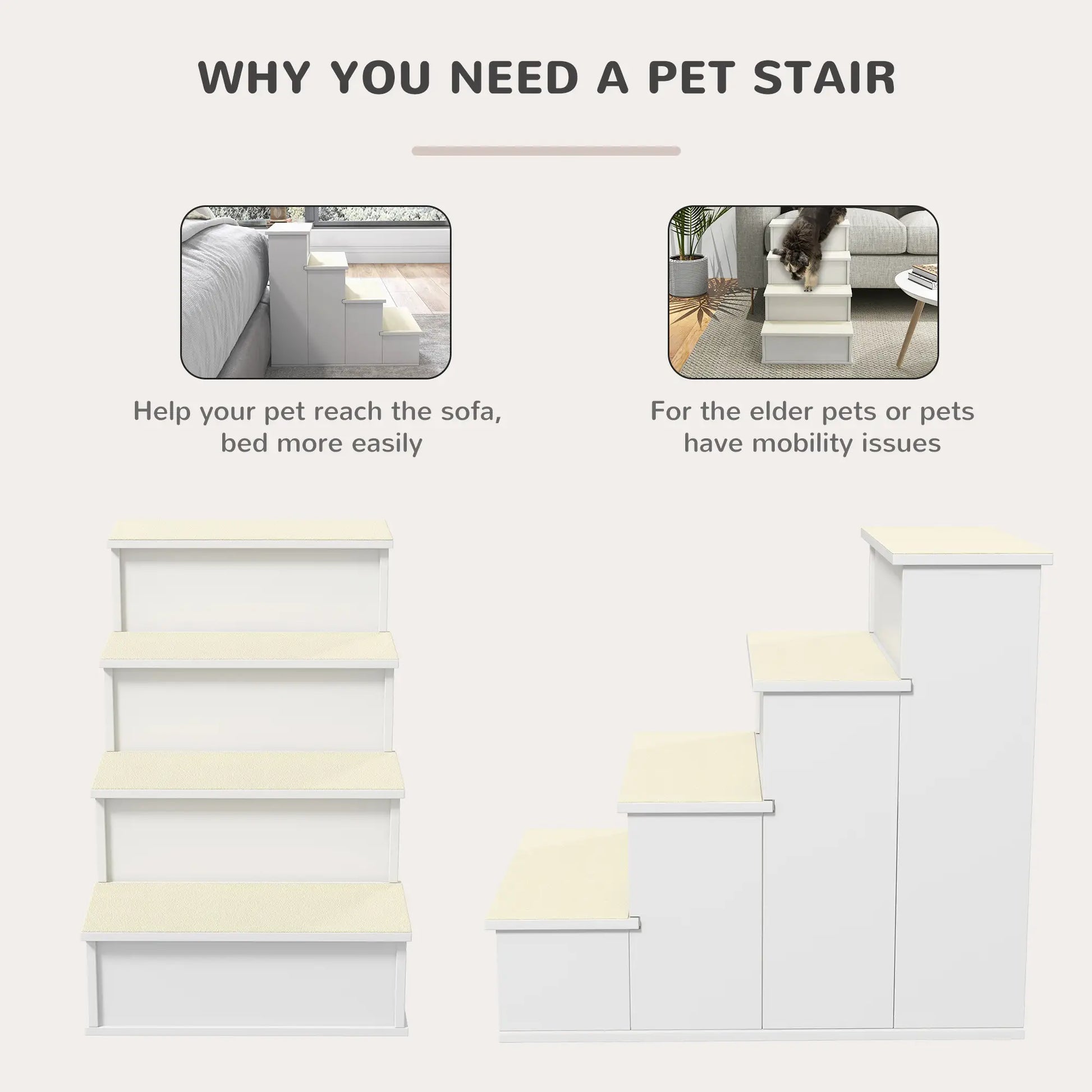 Pet Stairs for Bed, Cat Ladder for Couch, Non-Slip Carpet, 15.7" x 23.2" x 21.3", White Dog Stairs at Gallery Canada