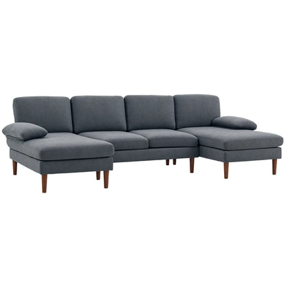U Shape Couch, Double Chaise Lounge, 4 Seater Sofa, Wooden Legs, Dark Grey 3-Seater Sofas at Gallery Canada