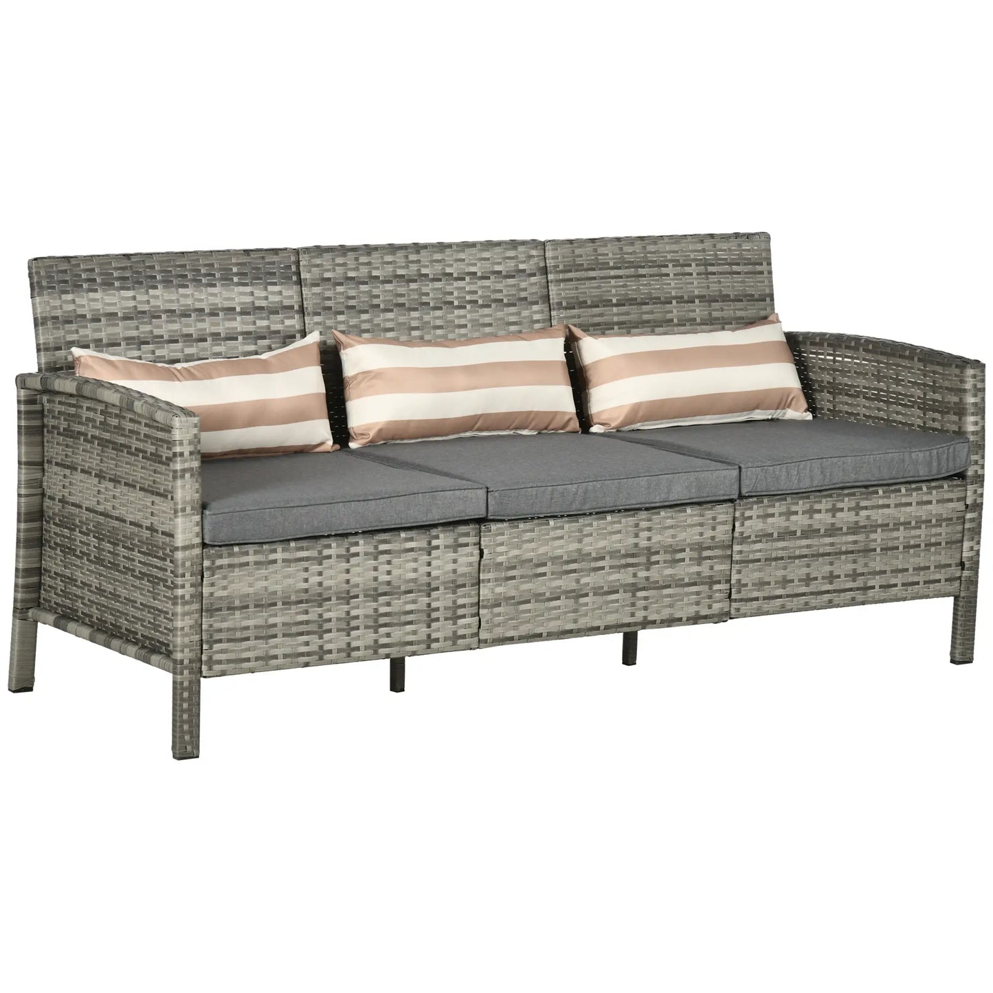 3-Seater Wicker Sofa, PE Rattan Outdoor Couch, Removable Cushions, Grey Patio Furniture Sets at Gallery Canada