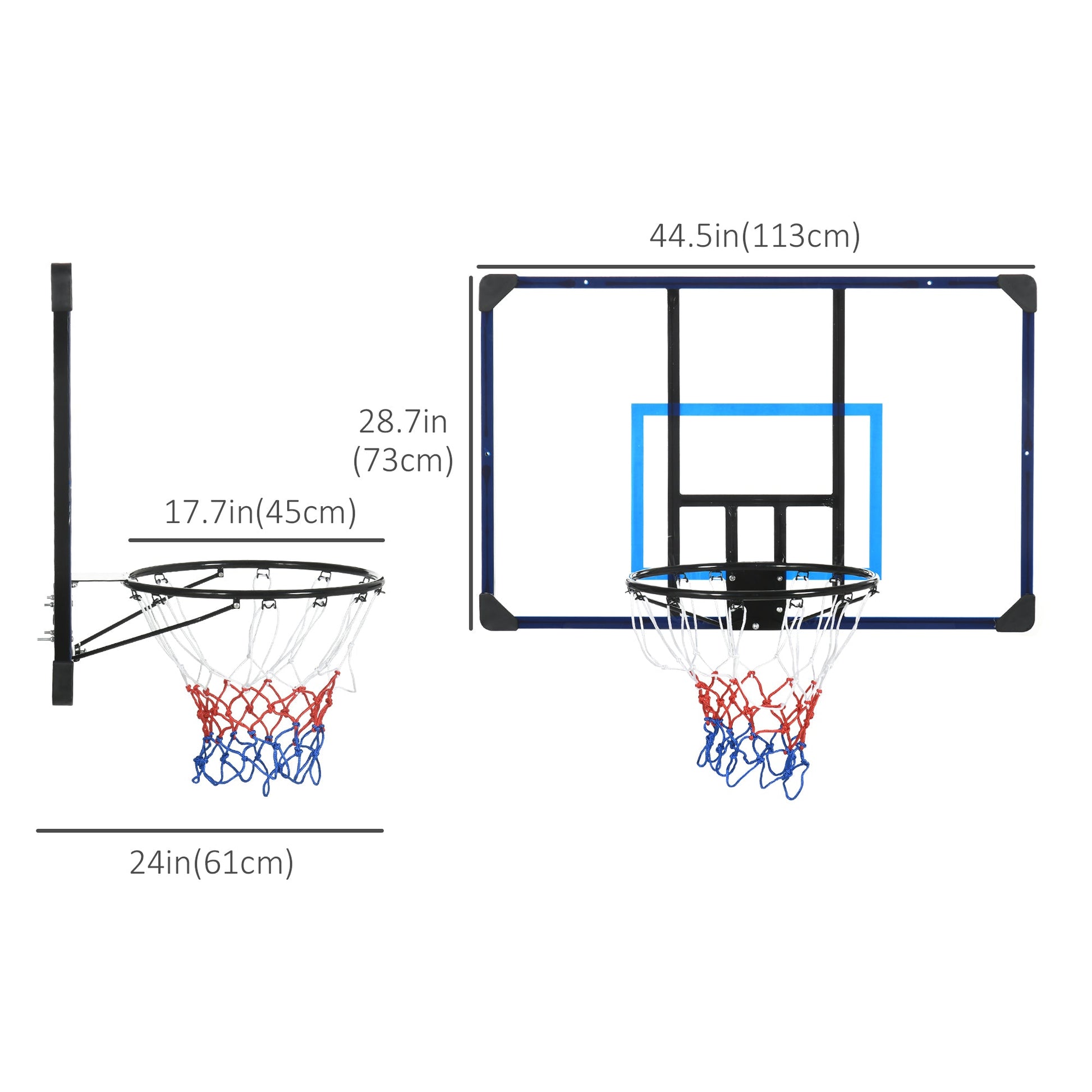 Wall Mounted Basketball Hoop, Mini Hoop with 45" x 29" Shatter Proof Backboard, Durable Rim and All-Weather Net for Indoor and Outdoor Use - Gallery Canada