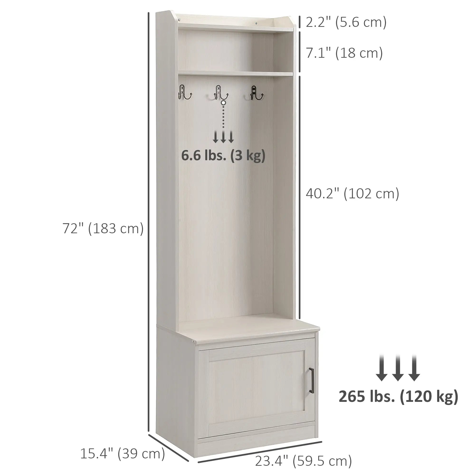 Rustic Hall Tree, Shoe Storage Bench, Coat Rack, Shelves, White Clothing Storage at Gallery Canada