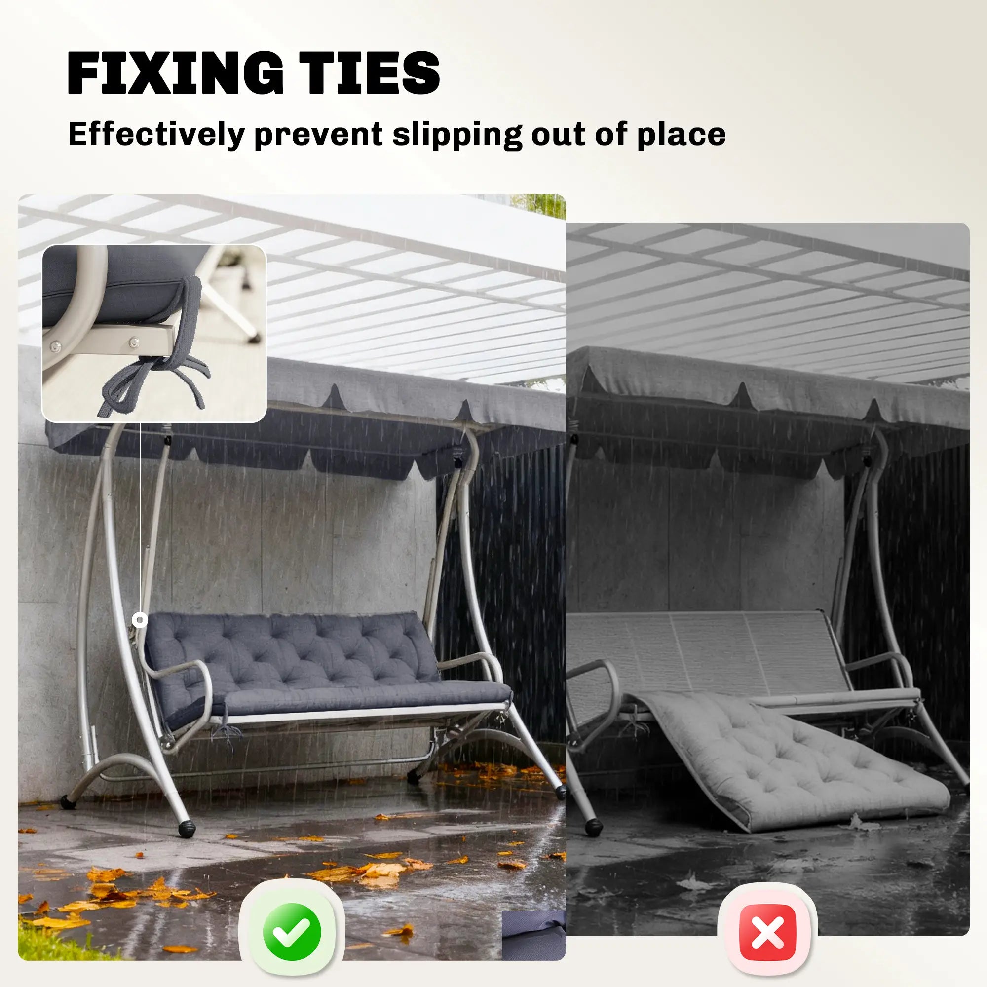 3 Seater Outdoor Seat Pads Bench Swing Cushions, Dark Grey Patio Chair Cushions at Gallery Canada