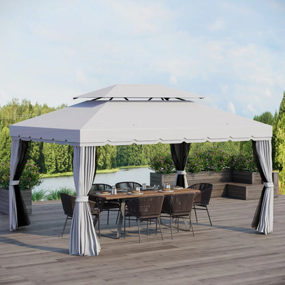 13' x 10' Outdoor Gazebo, 2-Tier Polyester Roof, Vented Mesh Sidewall, Aluminum Frame, Grey Gazebos at Gallery Canada