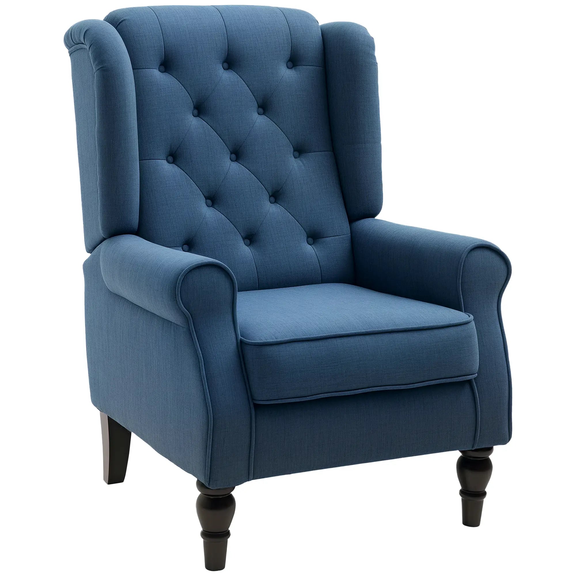 Fabric Accent Chair, Button Tufted Armchair, Upholstered with Wood Legs, Blue Single Sofas Blue at Gallery Canada
