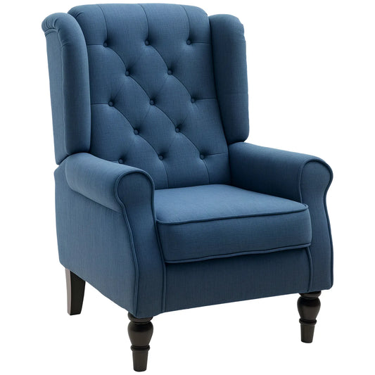 Fabric Accent Chair, Button Tufted Armchair, Upholstered with Wood Legs, Blue Single Sofas Blue at Gallery Canada