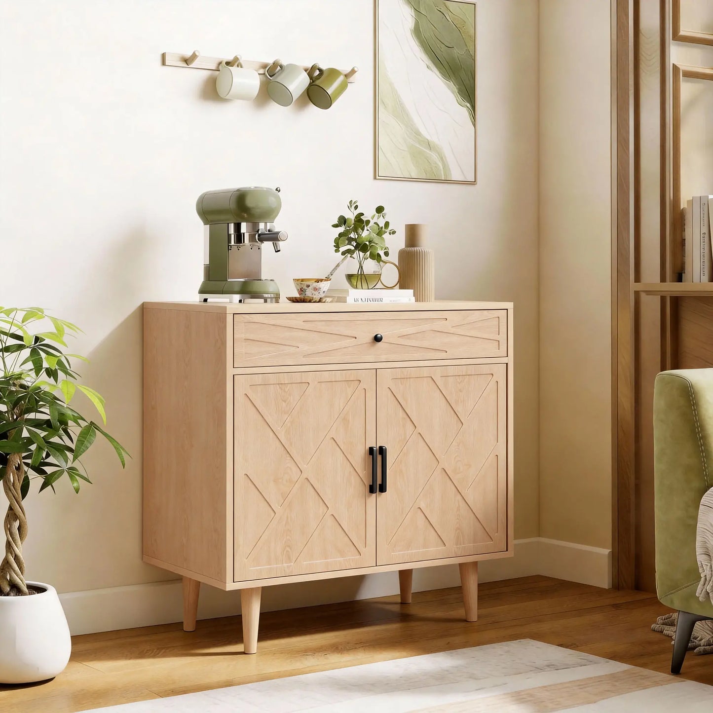30" Sideboard With Patterned Doors, Oak Buffet Cabinet With Drawer Storage Cabinets at Gallery Canada