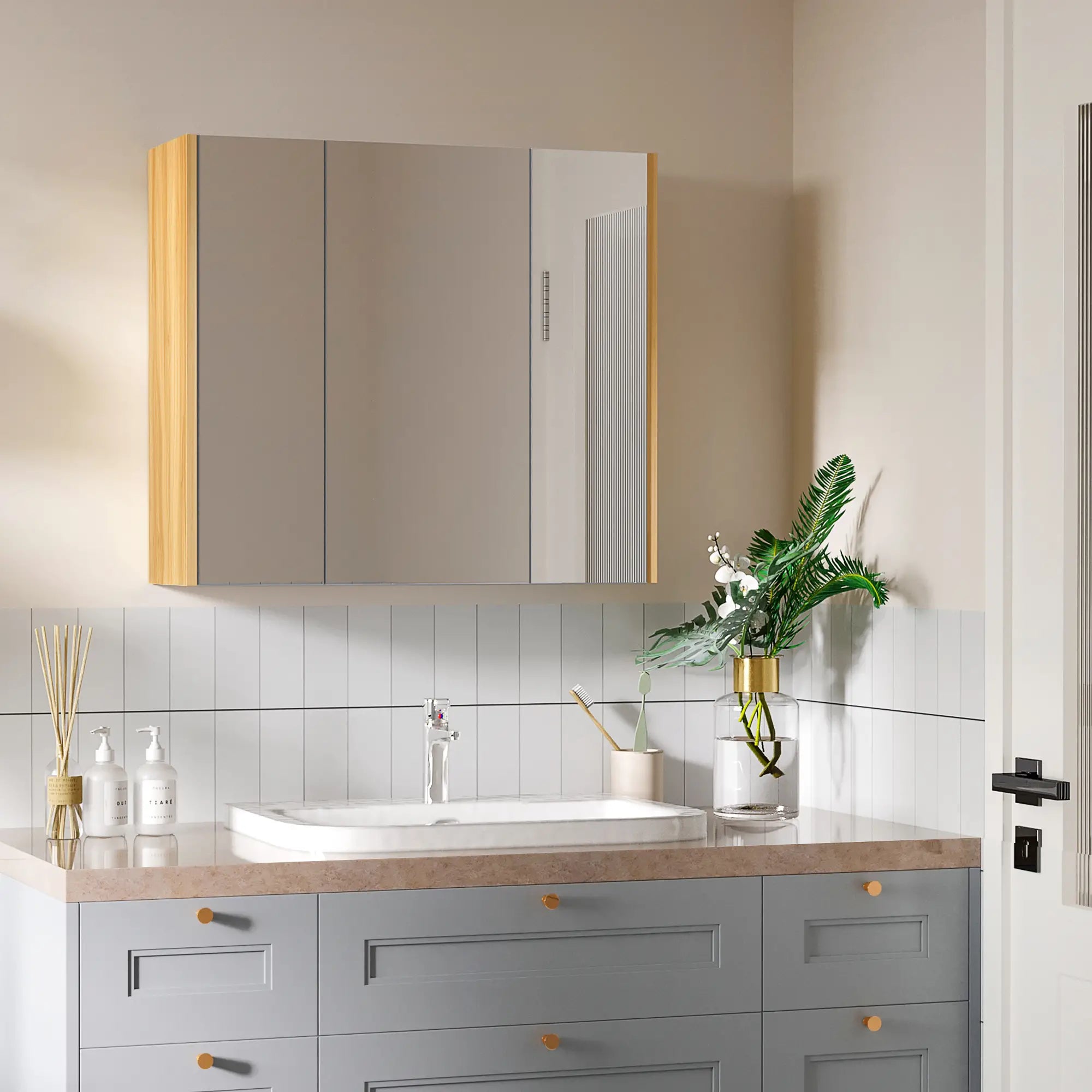 Wall Mounted Medicine Cabinet, Mirror, 3 Doors, Adjustable Shelves, Gray Mirror Medicine Cabinets at Gallery Canada