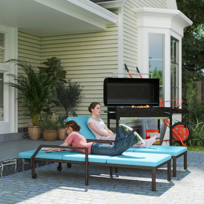 2 Piece Wicker Chaise Lounger, PE Rattan Outdoor Chair, Adjustable Backrest, Sky Blue Chaise Loungers at Gallery Canada