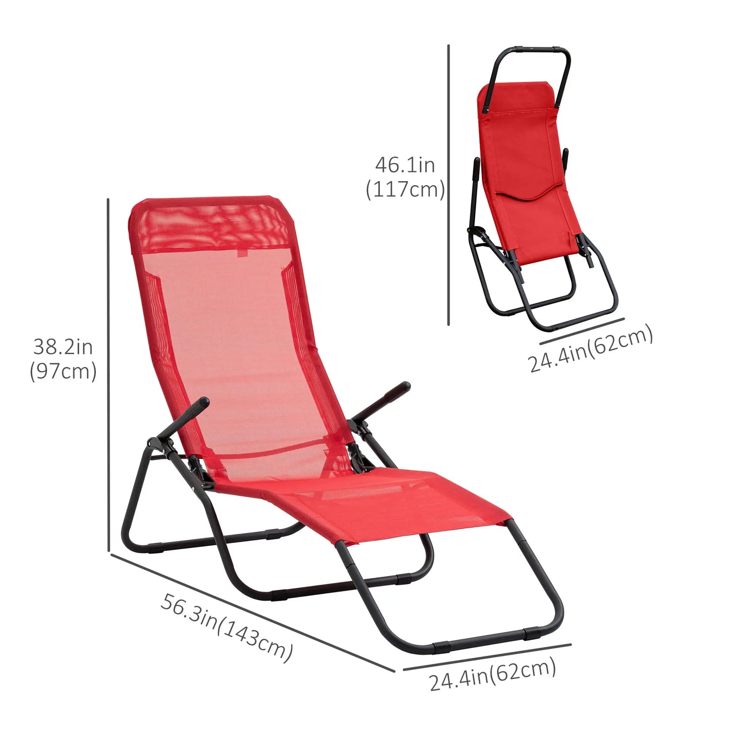 Foldable Patio Lounge Chair, Outdoor Beach Lounger, Breathable Mesh, Zero Gravity, Reclining, Footrests, Armrests, Garden, Pool, Red Lounger Chairs at Gallery Canada