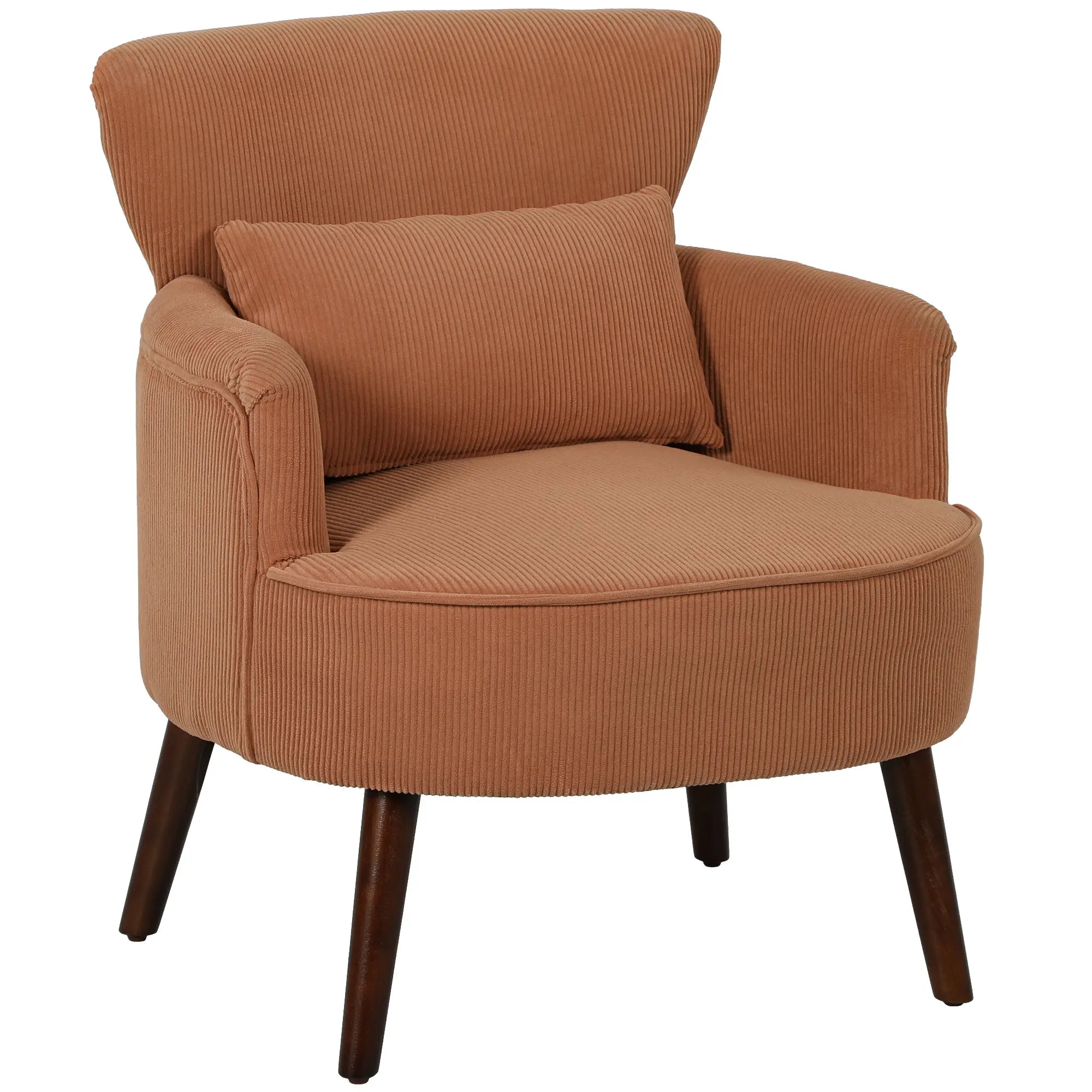 Modern Accent Chair, Upholstered Armchair, Solid Wood Legs, Lumbar Pillow, Orange Accent Chairs at Gallery Canada