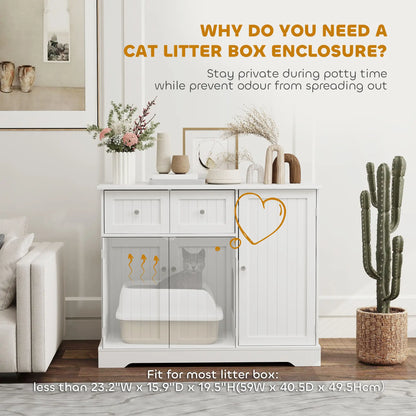 Cat Litter Box Enclosure with Drawer, Storage, Anti-Tip Kit, White Cat Litter Box Enclosures at Gallery Canada