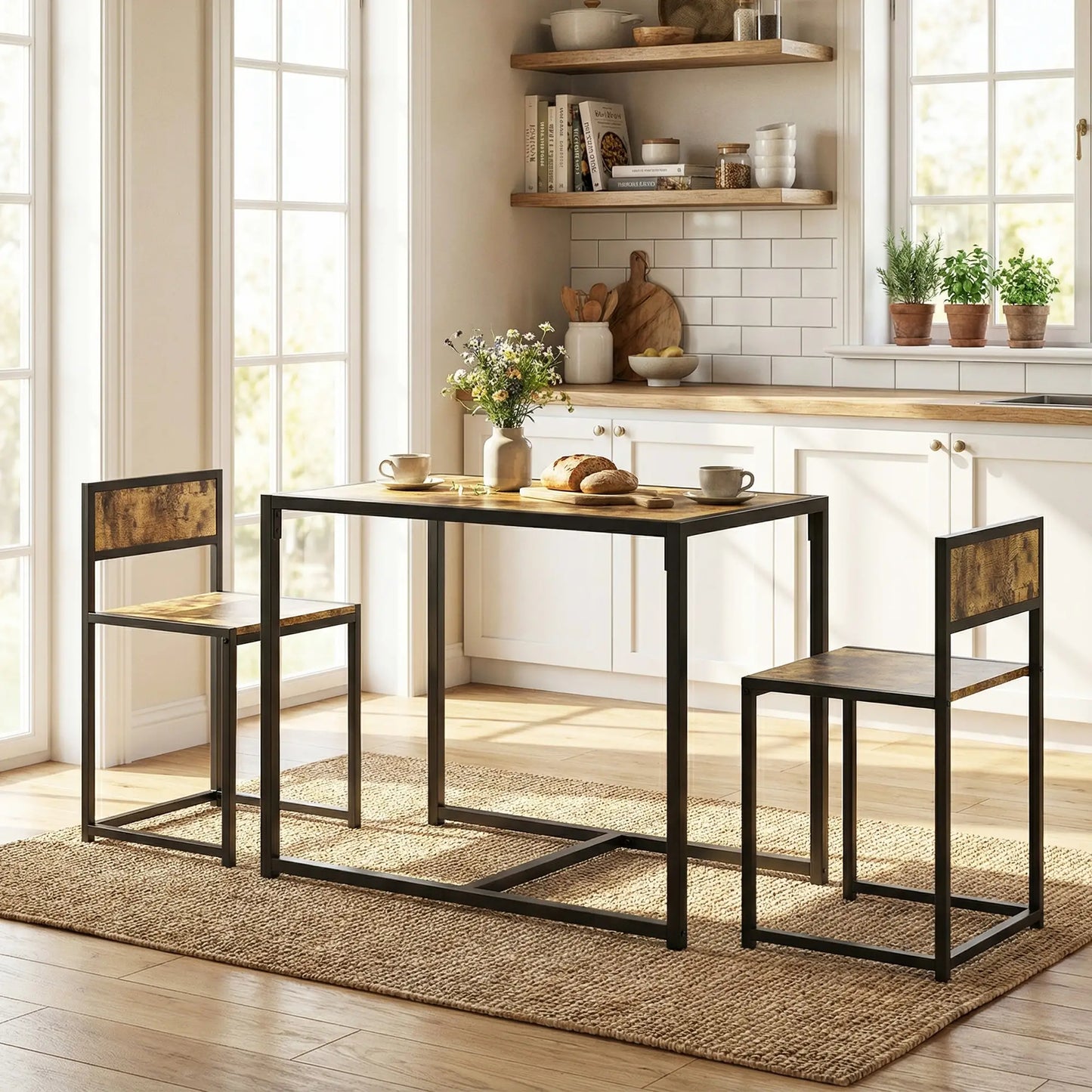 Ensemble de salle à manger industriel pour 2, table de cuisine et chaises