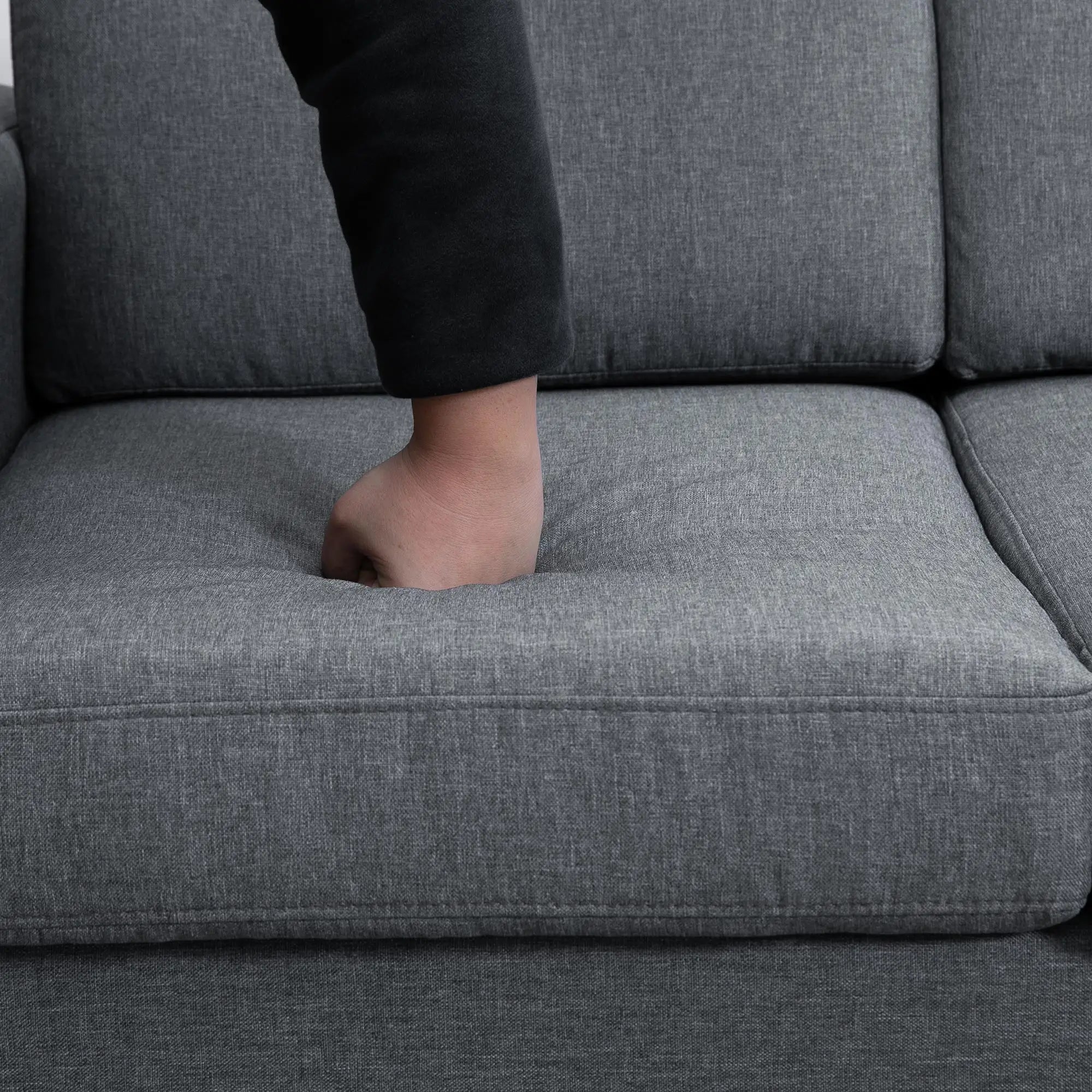 3 Seater Sofa, Linen Upholstered, Steel Leg, Wide Armrest, Grey 3-Seater Sofas at Gallery Canada