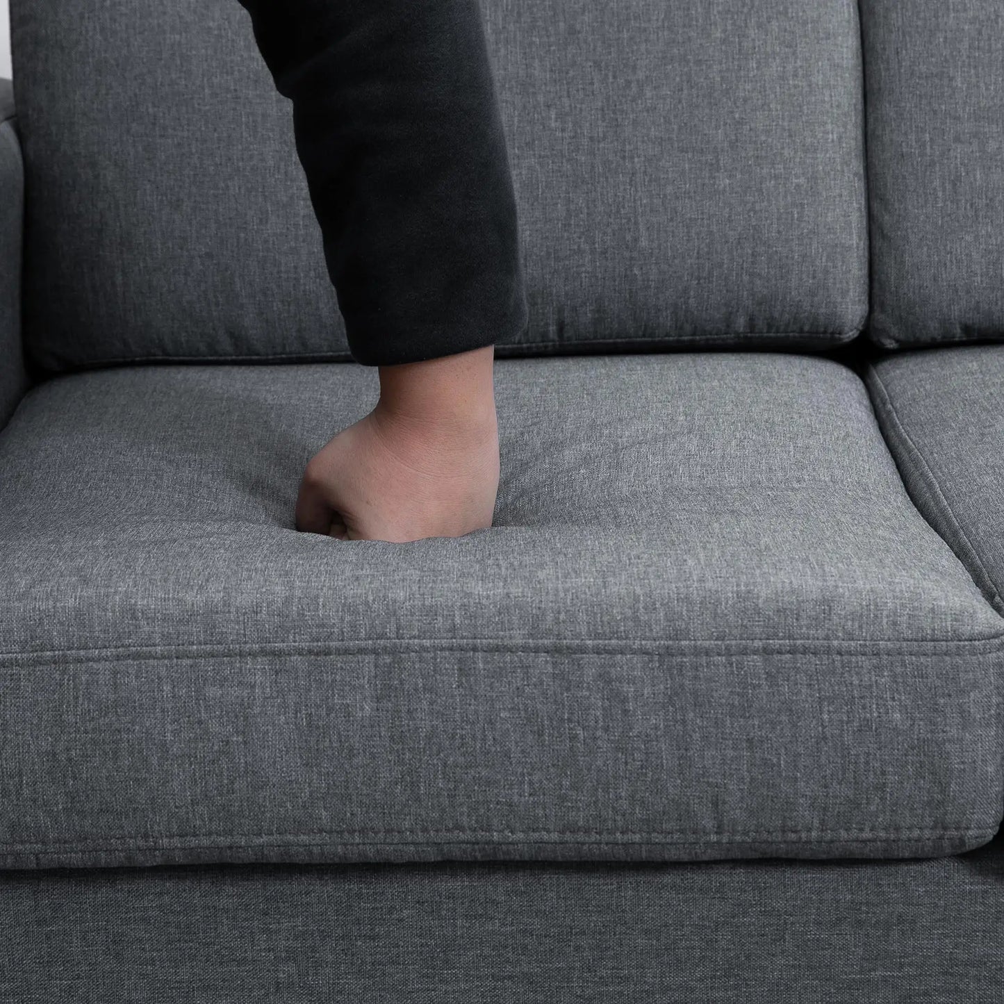 3 Seater Sofa, Linen Upholstered, Steel Leg, Wide Armrest, Grey 3-Seater Sofas at Gallery Canada