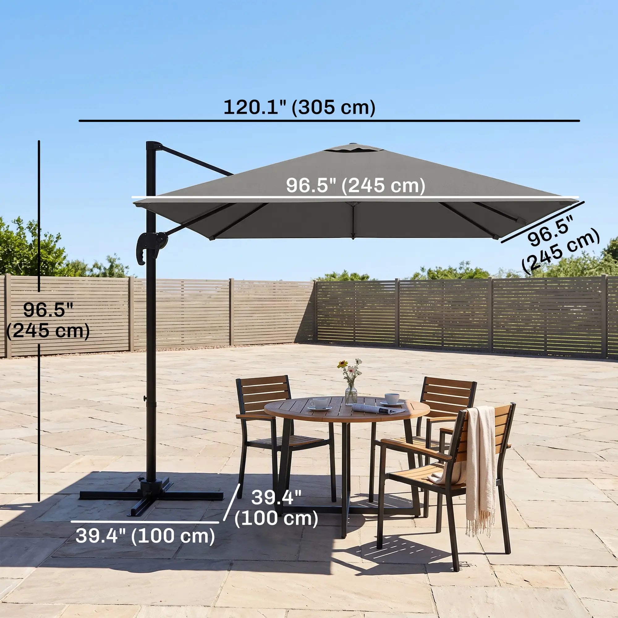 8' x 8' Square Patio Umbrella, 360° Rotation, Aluminum, Light Grey Cantilever Umbrellas at Gallery Canada