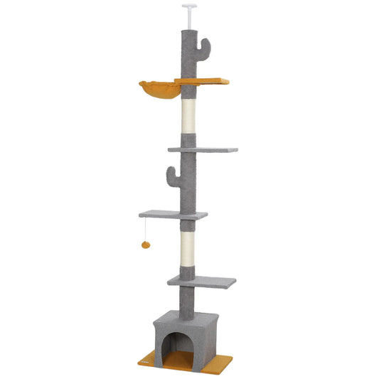 Adjustable Cat Tree Tower, 90.5"-108", Scratching Posts, Hammock, Light Grey Floor to Ceiling Cat Trees Light Grey, Cream White at Gallery Canada
