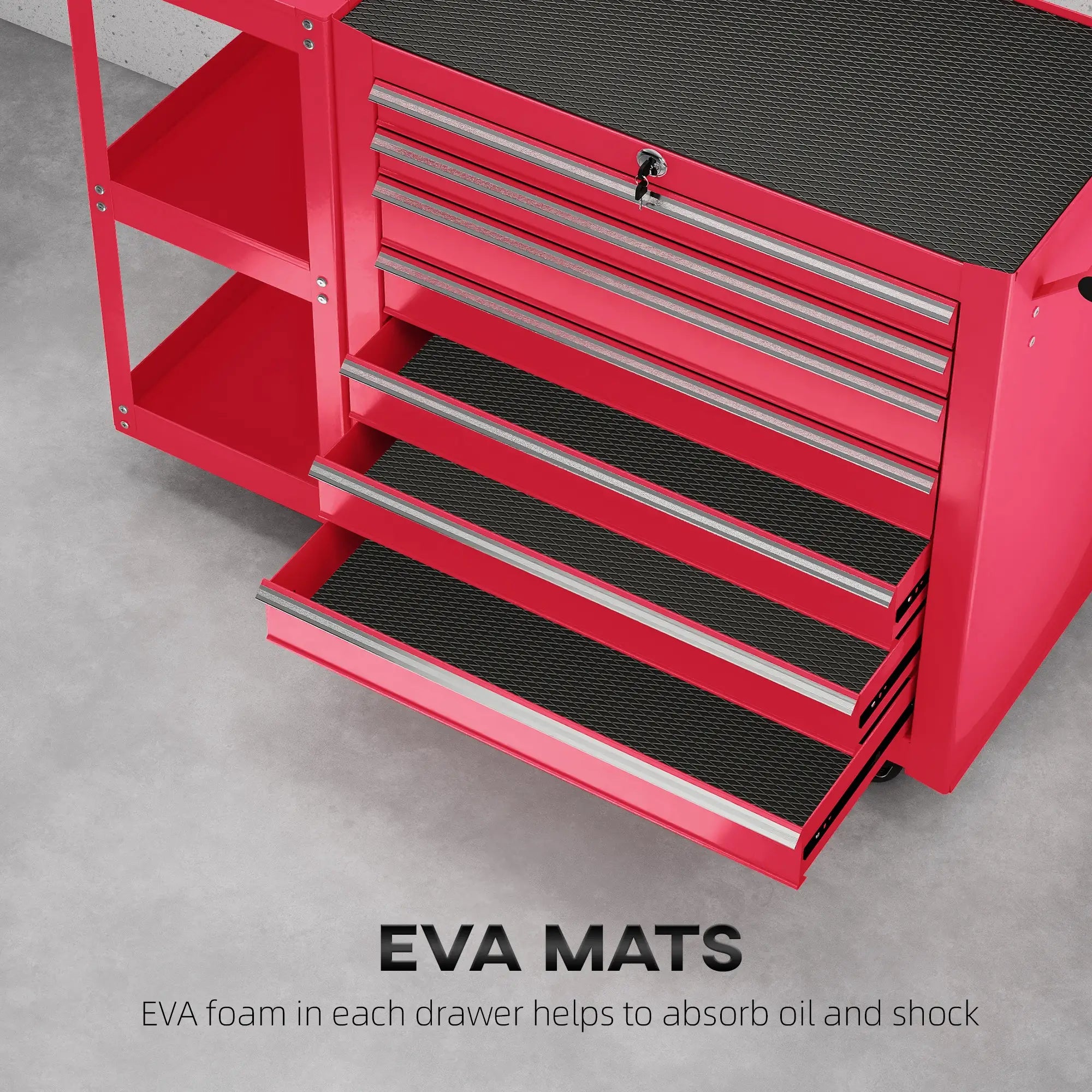 7-Drawer Rolling Tool Chest, Lockable Cabinet with Side Shelf, Red Tool Organizers at Gallery Canada