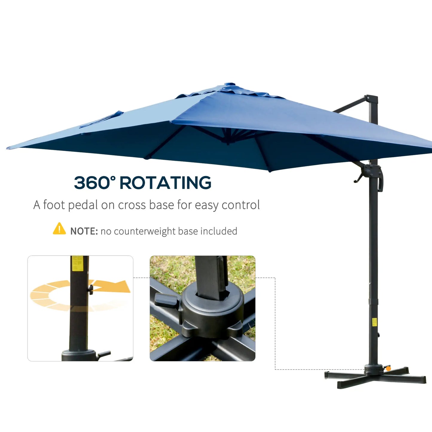 10x10ft Rotatable Square Cantilever Umbrella, 4 Adjustable Angles, Blue Cantilever Umbrellas at Gallery Canada