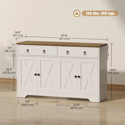 Kitchen Sideboard Cabinet, 2 Drawers, 4 Barn Doors, 2 Adjustable Shelves, White Bar Cabinets at Gallery Canada