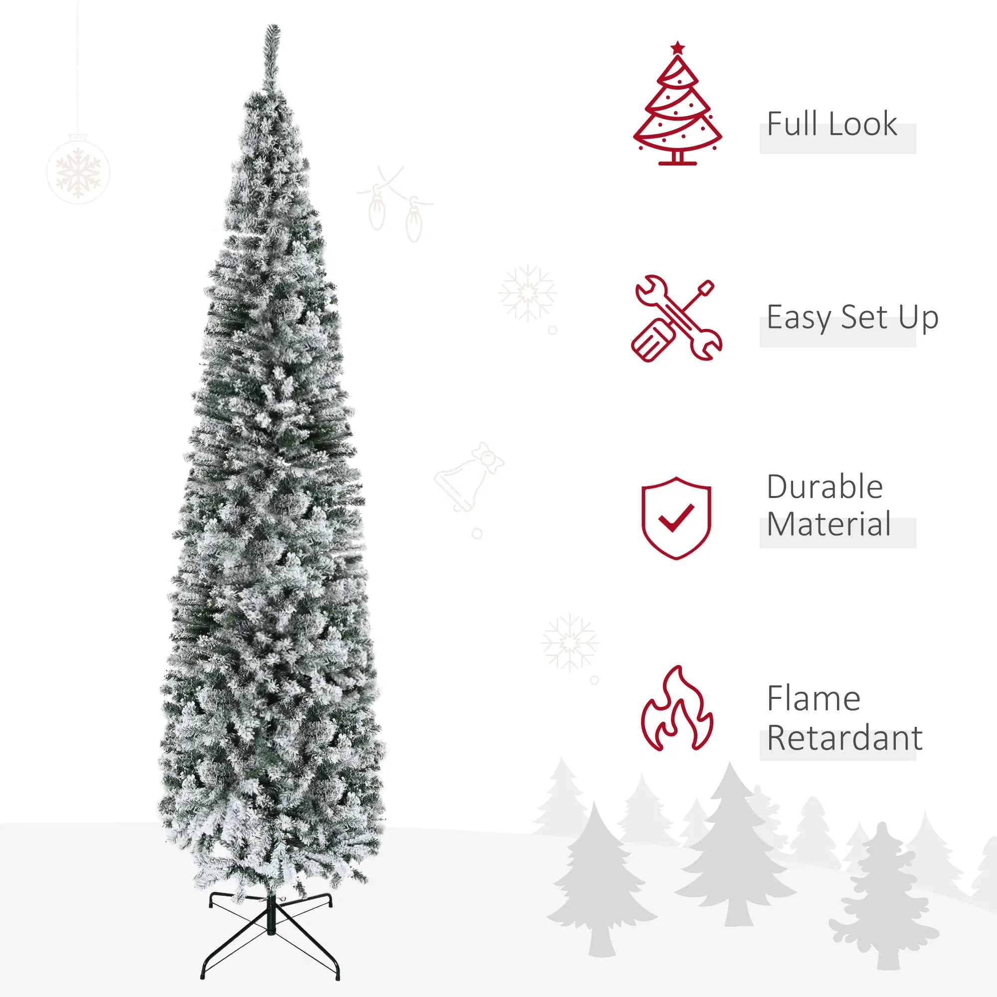 9ft Flocked Pencil Christmas Tree, Realistic Branch Tips, Green Pencil Christmas Trees at Gallery Canada