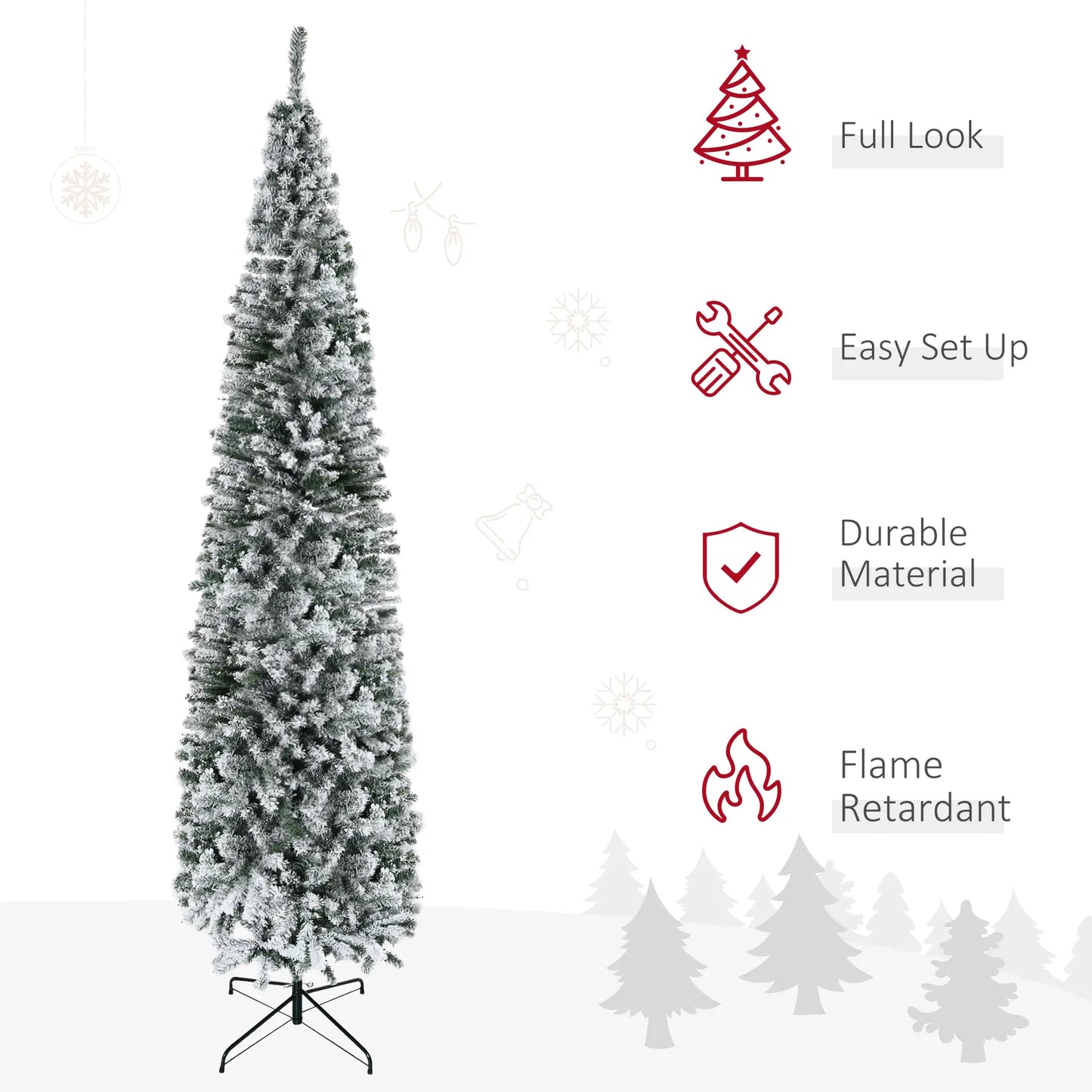 9ft Flocked Pencil Christmas Tree, Realistic Branch Tips, Green Pencil Christmas Trees at Gallery Canada