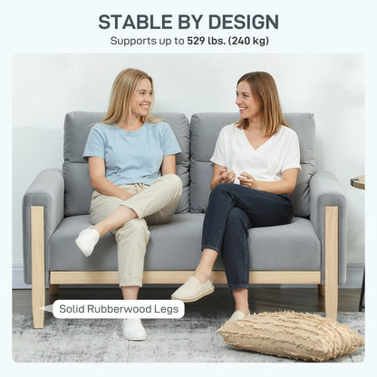 53" Loveseat Sofa, 2 Seater with Wood Legs, Velvet, Grey 2-Seater Sofas at Gallery Canada