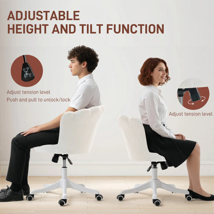 Office Chair, Armless Swivel Desk Chair with Adjustable Height, Backrest, Tilt Function for Office, Vanity, Cream White Task Chairs at Gallery Canada