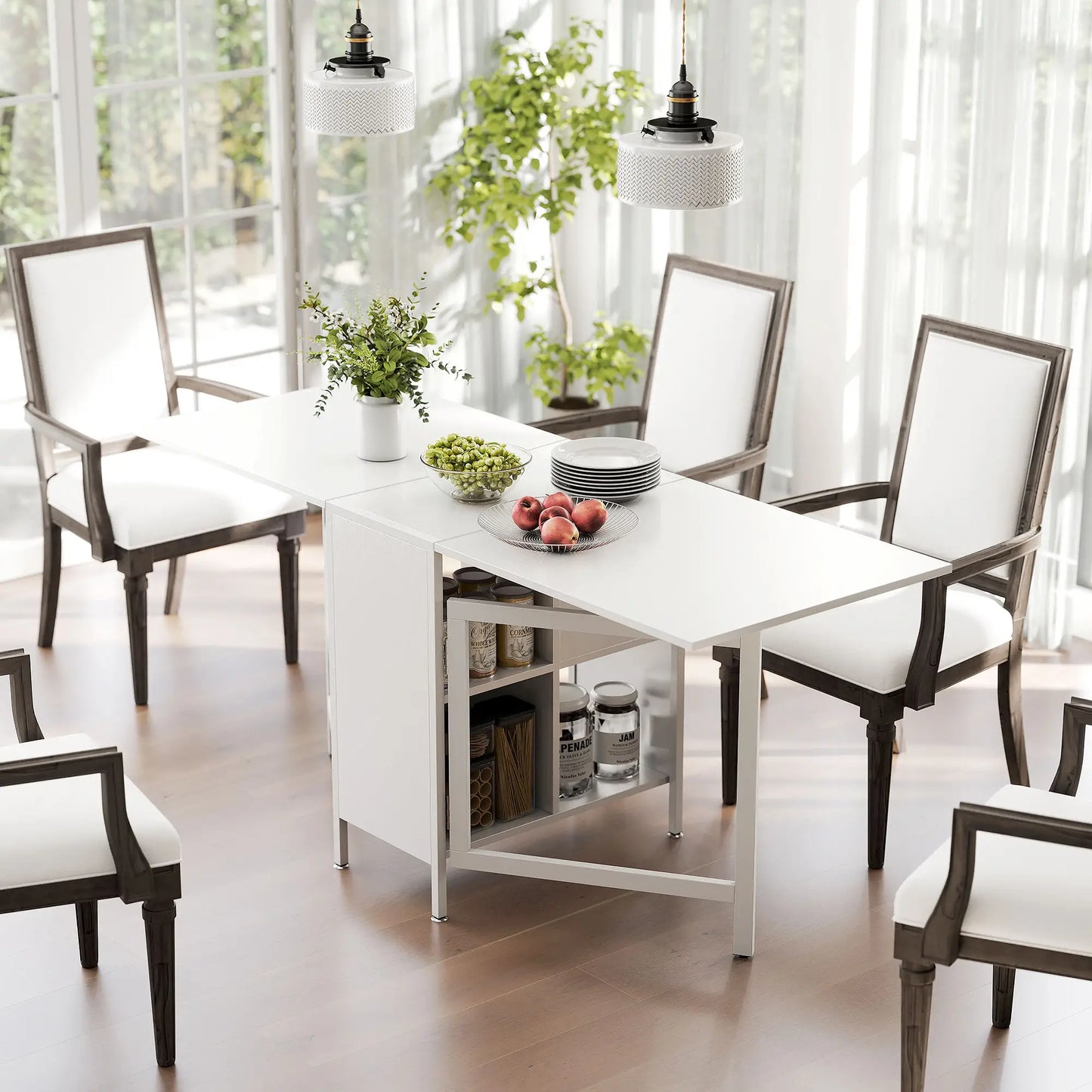 Foldable Drop Leaf Table With Hideaway Shelves, Brown Dining Tables at Gallery Canada
