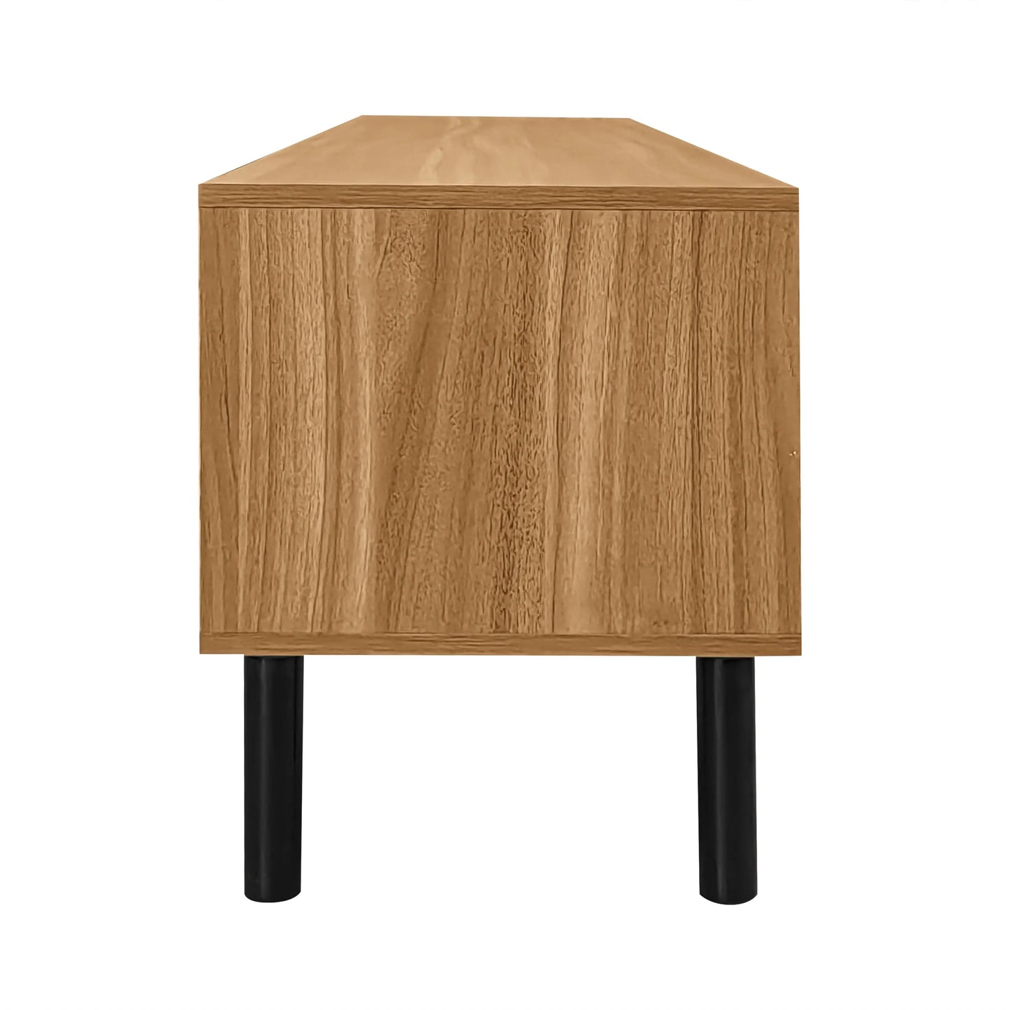 Elegant Stripe Design Stand, Sturdy Wooden Legs, 3 Doors, 67" L x 15" W x 18.5" H, Natural, Black TV Stands at Gallery Canada