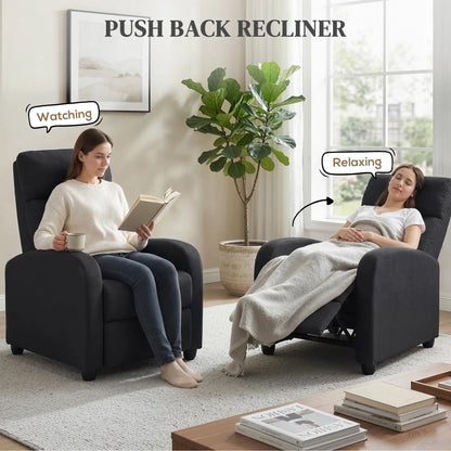 Manual Fabric Recliner Chair, Single Sofa with Padded Seat, Black Single Sofas at Gallery Canada