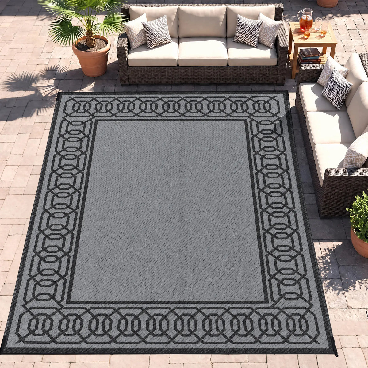 Portable Outdoor Rug, 9' x 12', Waterproof, Reversible, Black and Grey Outdoor Reversible Rugs at Gallery Canada